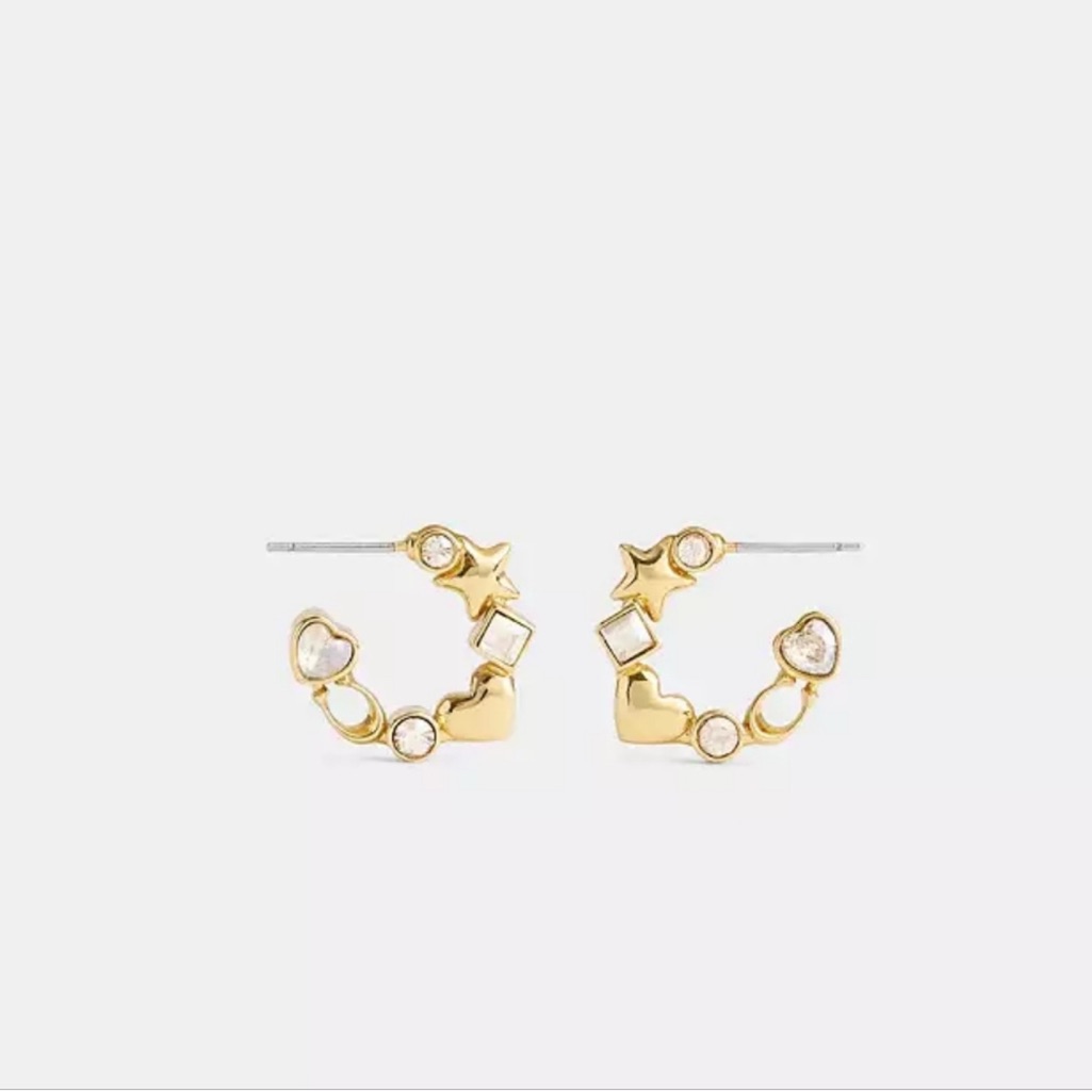 Coach Gold-Tone Star Heart Mix Huggie Earrings